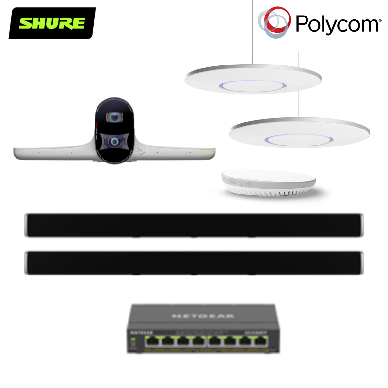 Bộ thiết bị hội nghị LargeP1 (Poly Studio E70, Shure Stem Ceiling, Wall, Hub và Switch POE)